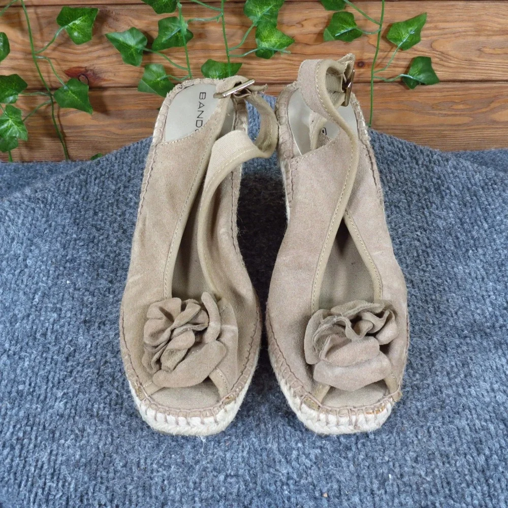 Bandolino Compakt Women Espadrille Wedge 6.5 Summer Dress Sandal Taupe Leather